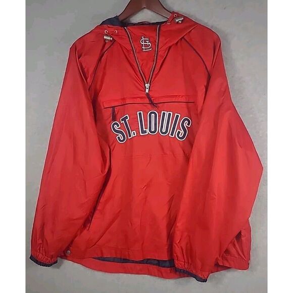 St Louis Cardinals Jacket Adult M Red  1/4 Zip‎ Hooded Windbreaker Genuine Merch - Picture 1 of 6